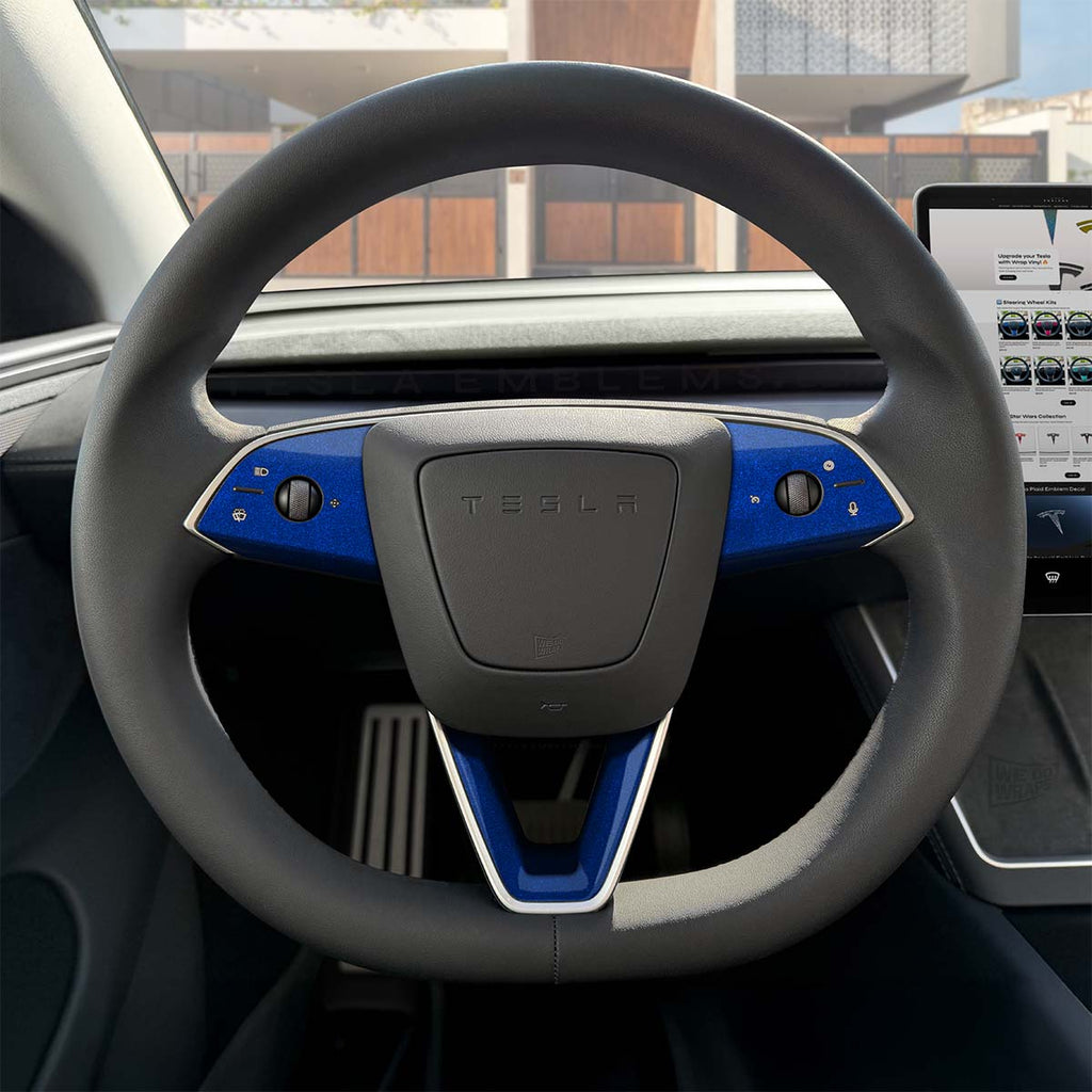 3M Deep Blue Metallic Tesla Steering Wheel Trim Decal Kit (3pcs) | MY 2026+ Refresh
