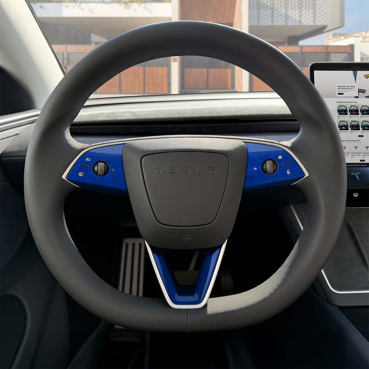 3M Deep Blue Metallic Tesla Steering Wheel Trim Decal Kit (3pcs) | MY 2026+ Refresh