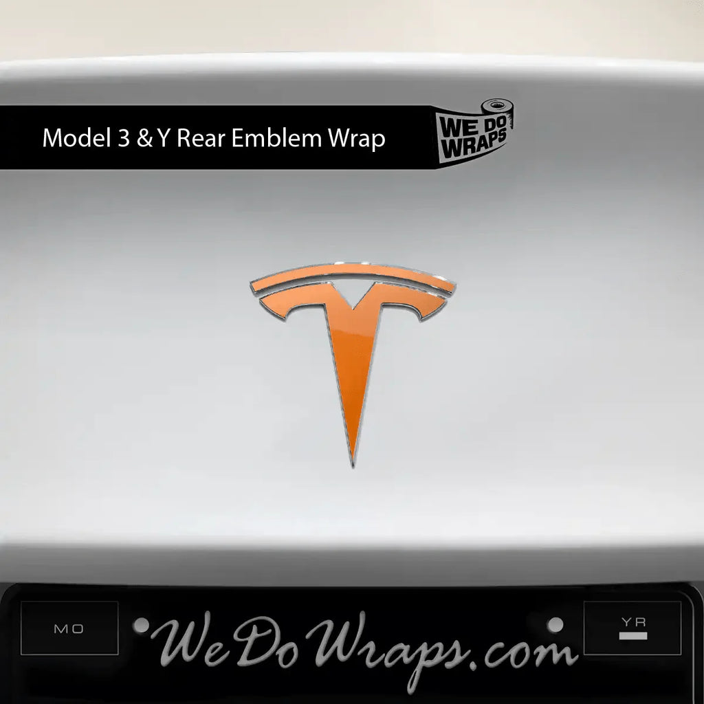 3M Gloss Deep Orange Tesla Emblem Decals (Front + Back) | Model Y