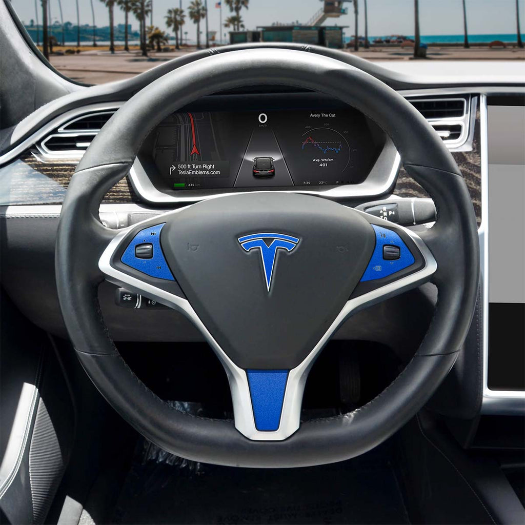 3M Gloss Fire Blue Tesla Steering Wheel Wrap | Model X