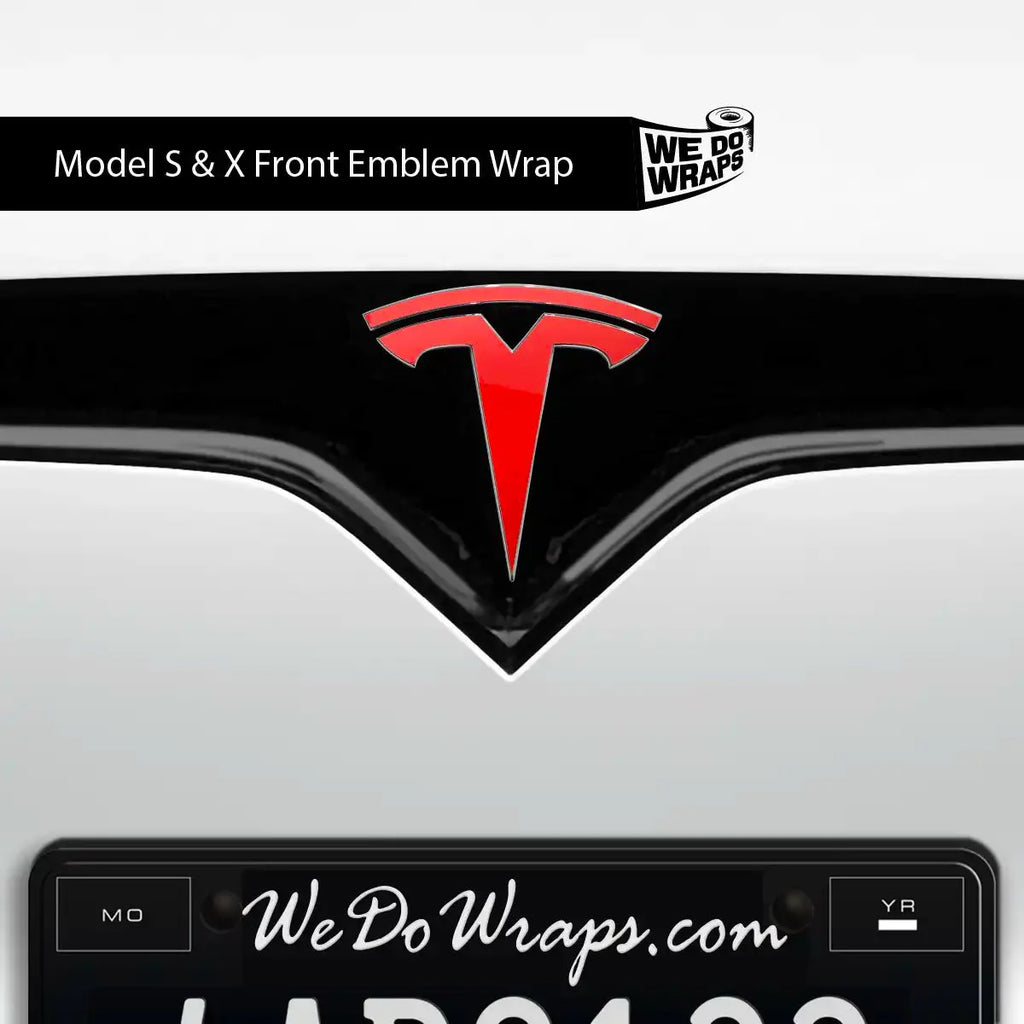 3M Gloss Hot Rod Red Tesla Emblem Decals (Front + Back) | Model X