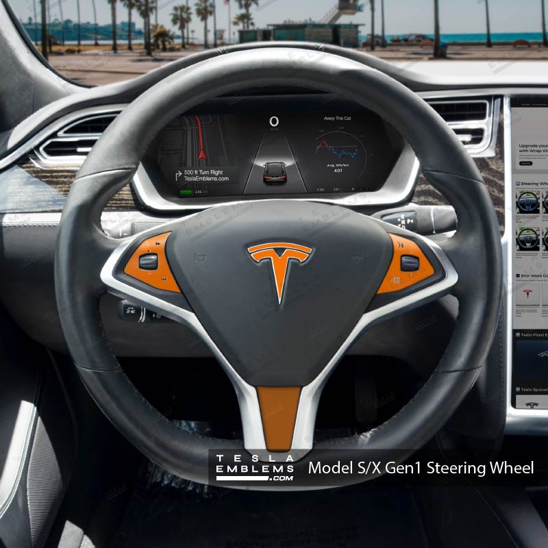 3M Gloss Deep Orange Tesla Steering Wheel Wrap | Model X