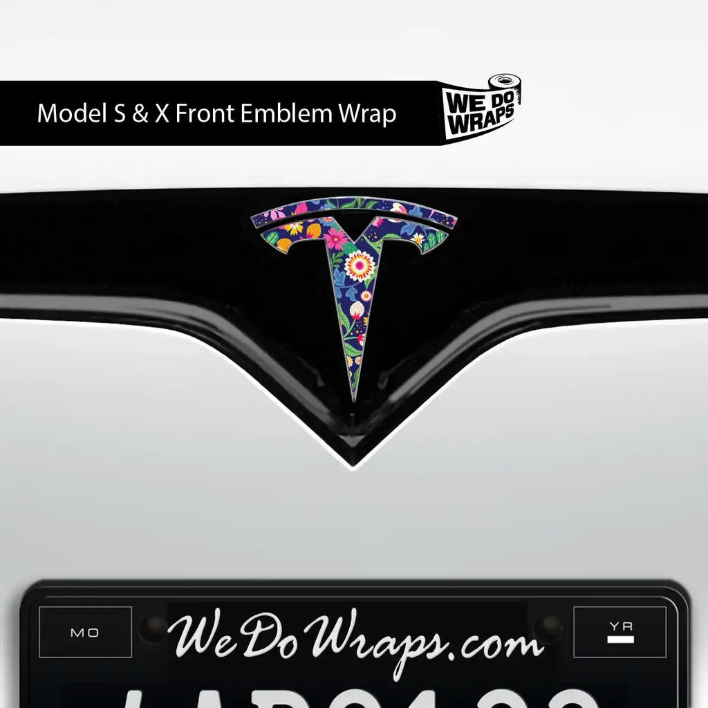 Floral Meadow Tesla Emblem Decals (Front + Back) | Model S