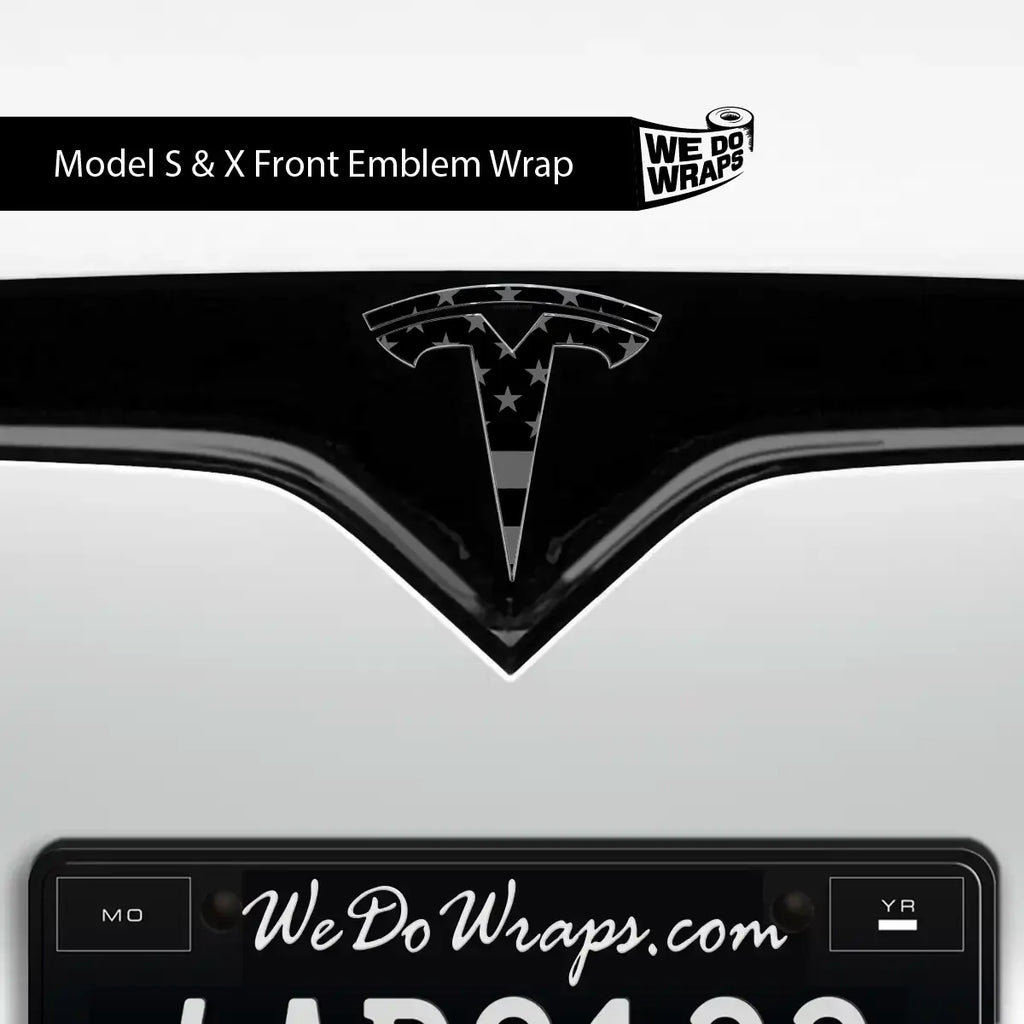 Ghost Black Patriot Flag Tesla Emblem Decals (Front + Back) | Model S