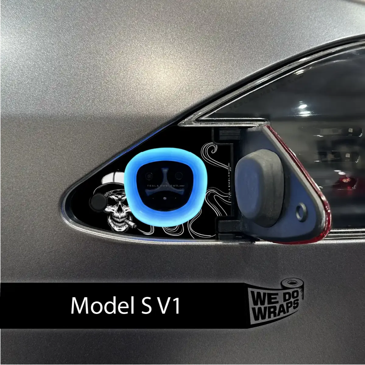 Smoking Skull Art Tesla Charge Port Wrap | Model S