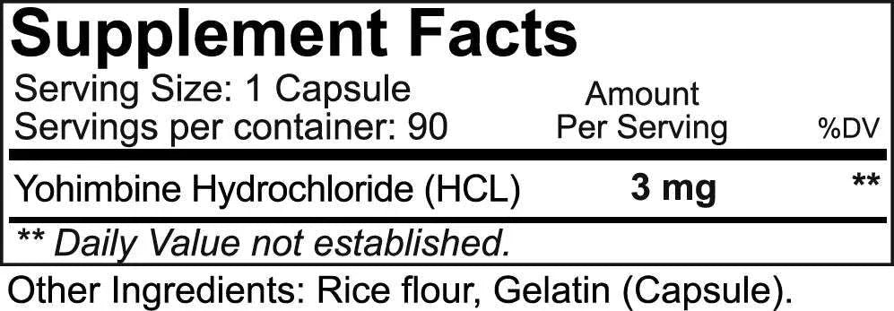 NutraKey Yohimbine HCL 3mg, 90 Capsules