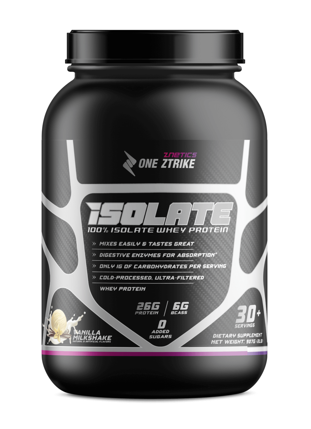 Whey Isolate Protein Vanilla 2LB | 26g Protein, Zero Sugar | ONE ZTRIKE by ZNETICS