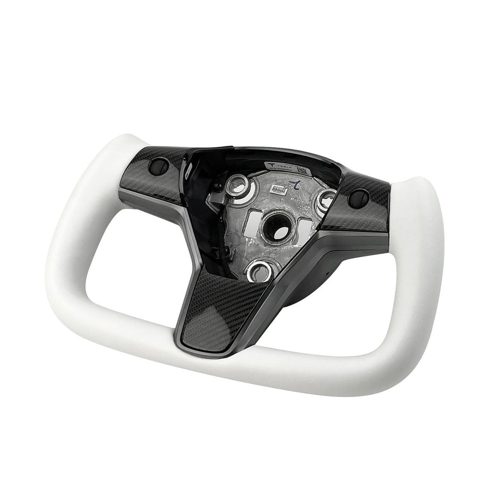 White Leather Yoke Steering Wheel for Tesla Model 3 / Y【Style 7】